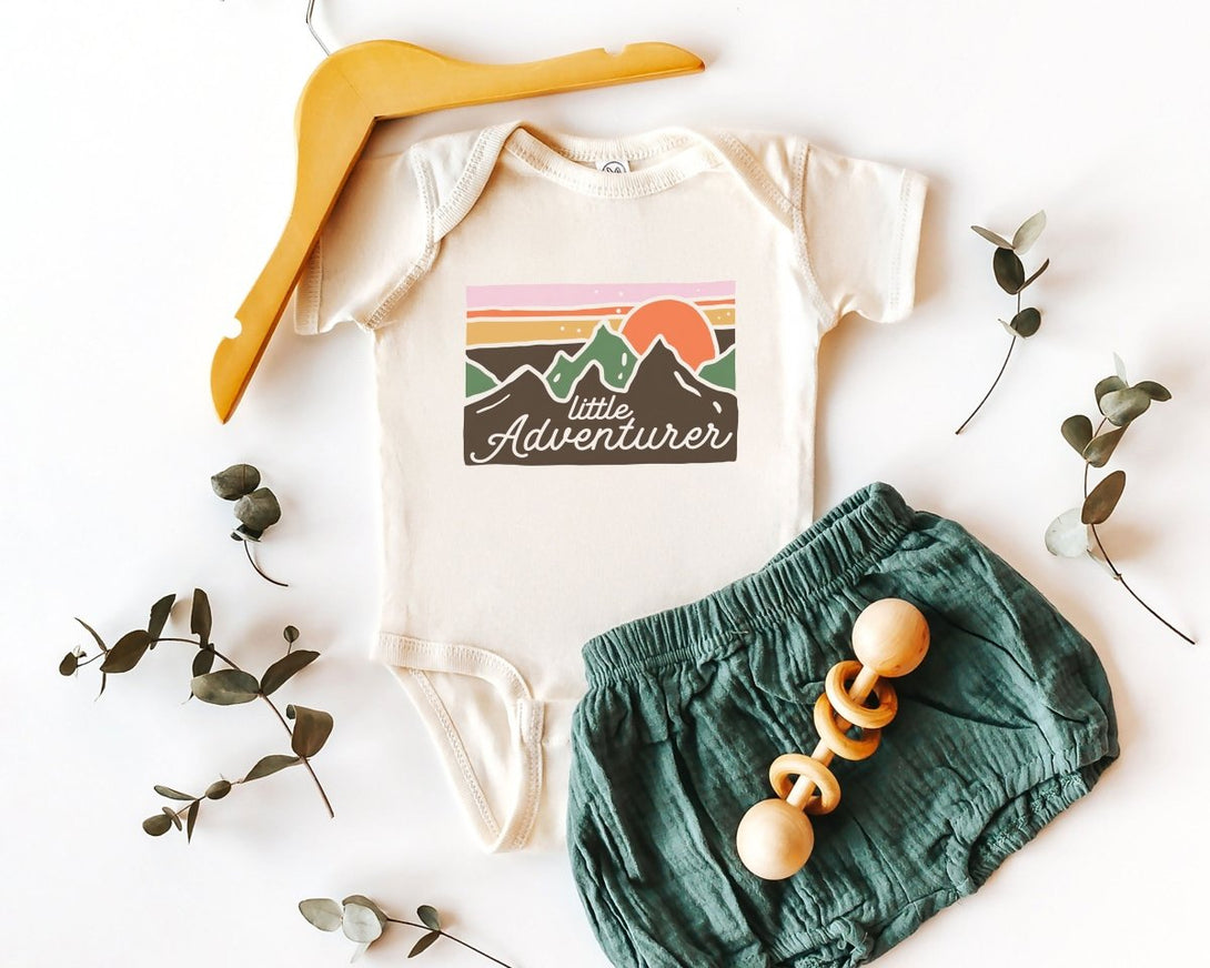 Little Adventurer Baby Onesie - Cute Mountains Bodysuit - Summer Baby Onesie - BabiChic