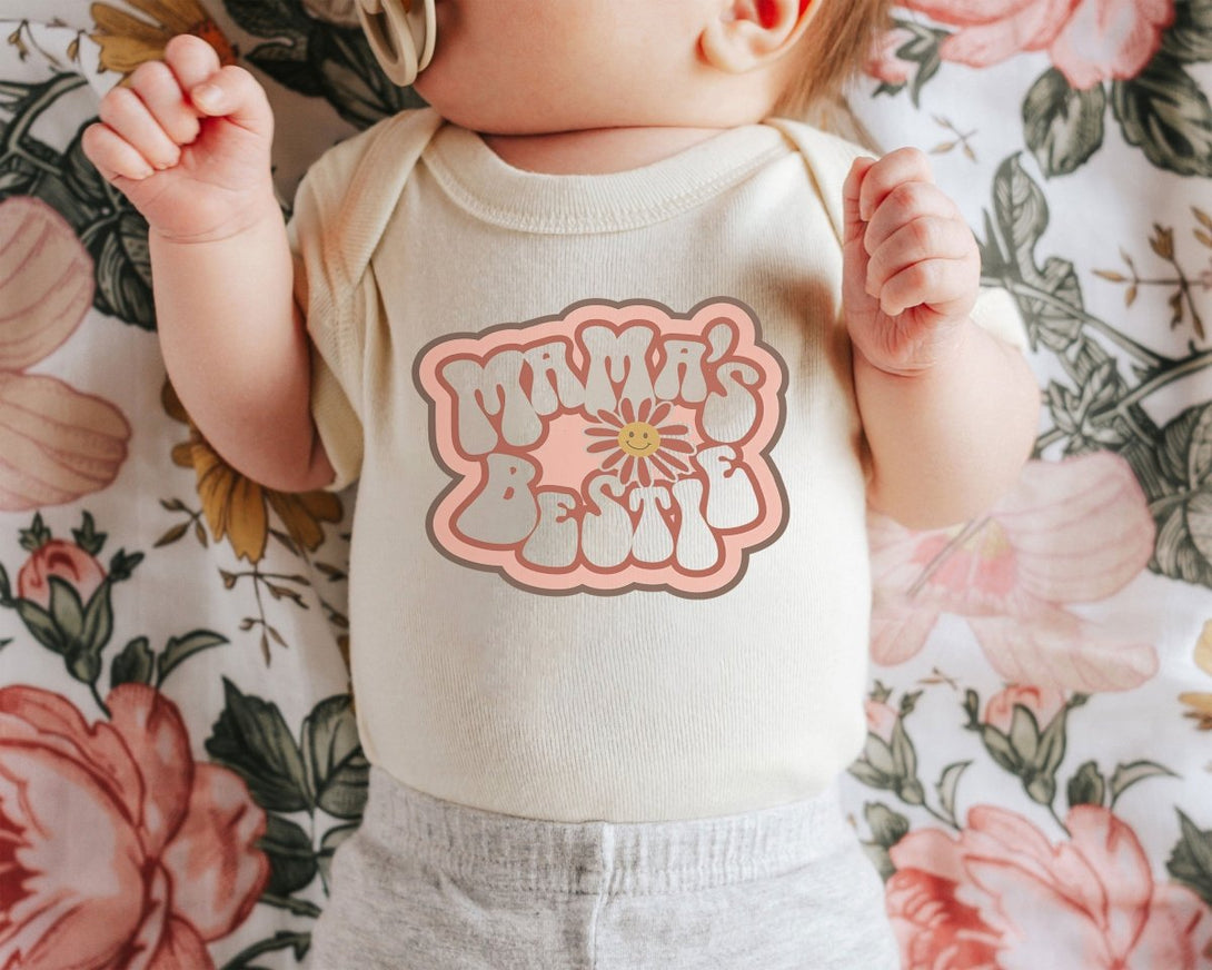 Mama's Bestie Onesie - Retro Girls Bodysuit - I Love My Mom Natural Onesie - BabiChic