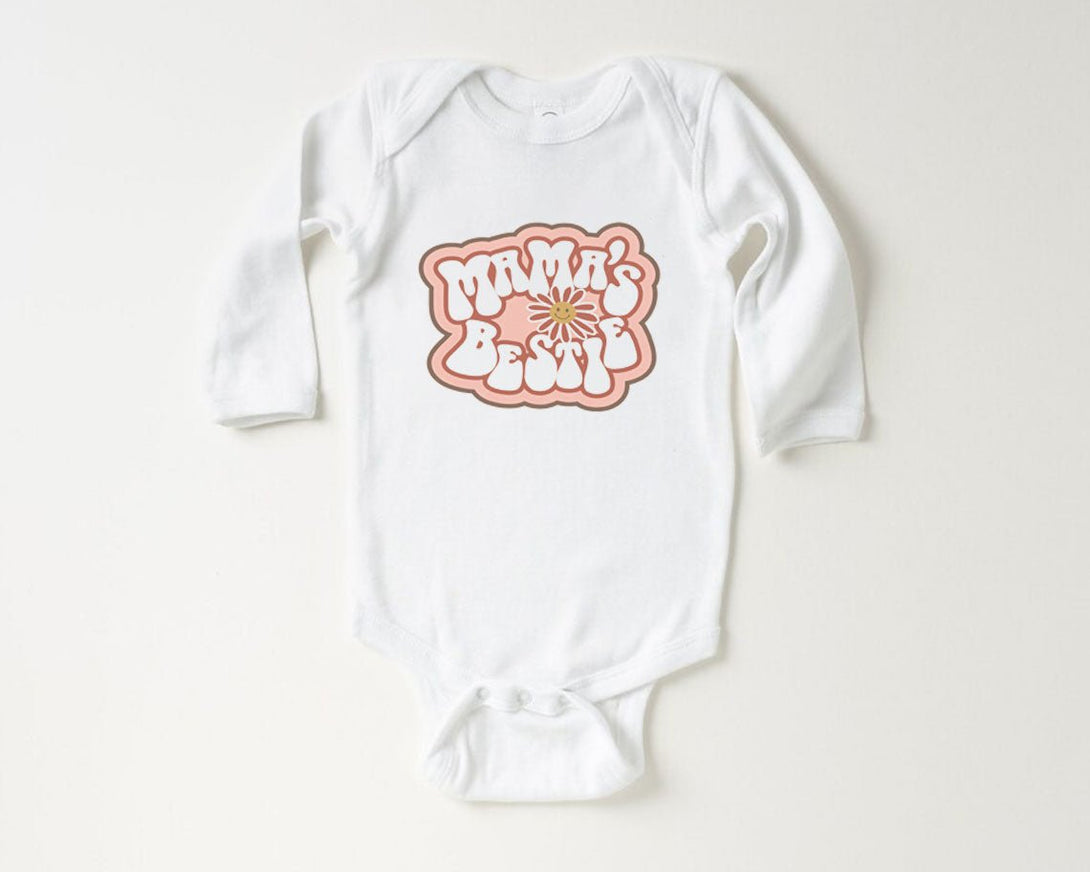 Mama's Bestie Onesie - Retro Girls Bodysuit - I Love My Mom Natural Onesie - BabiChic