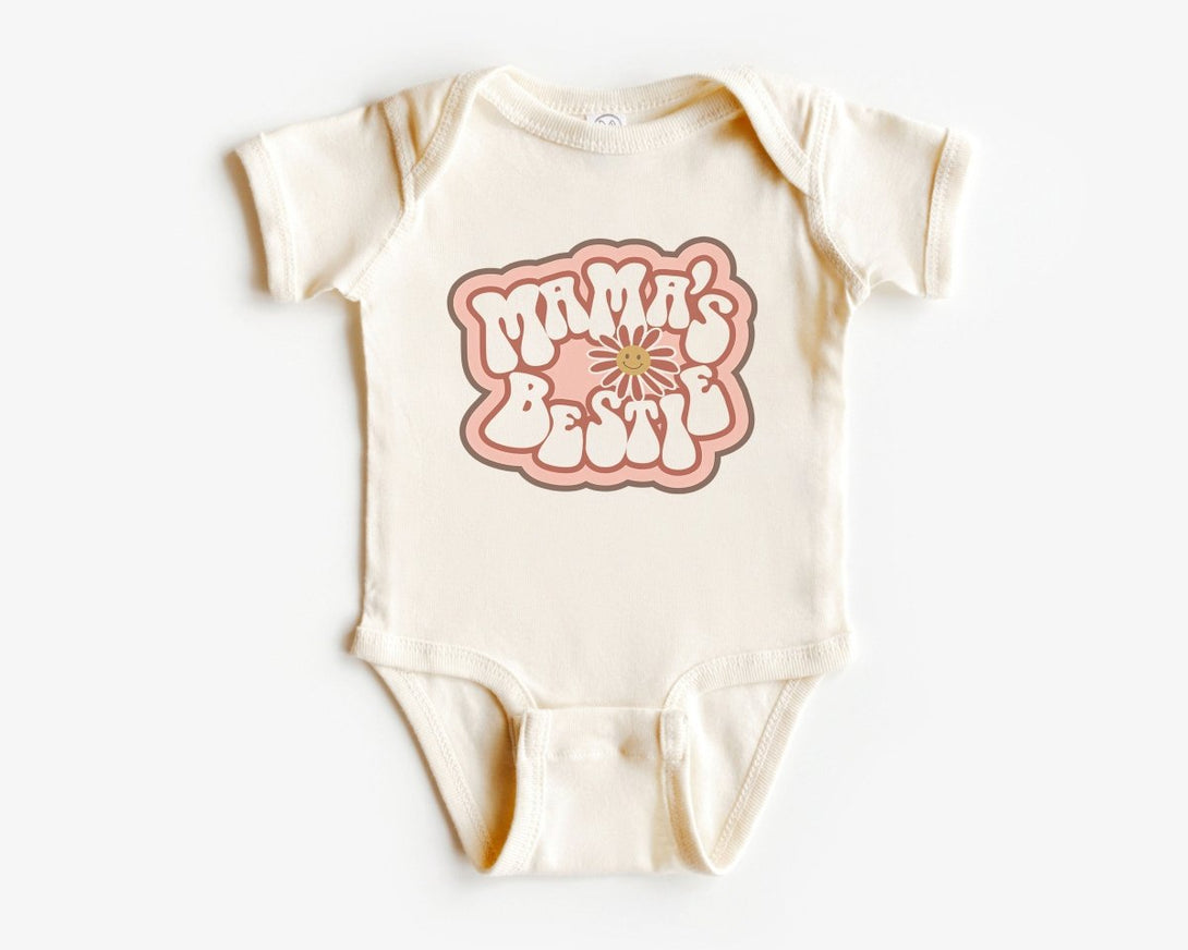 Mama's Bestie Onesie - Retro Girls Bodysuit - I Love My Mom Natural Onesie - BabiChic