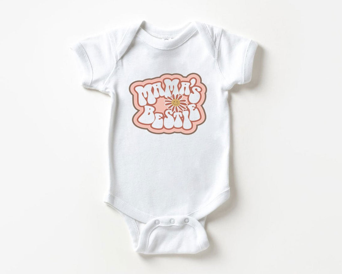 Mama's Bestie Onesie - Retro Girls Bodysuit - I Love My Mom Natural Onesie - BabiChic