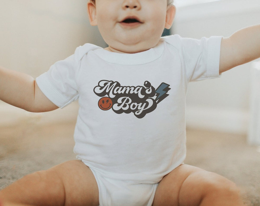 Mama's Boy Baby Onesie - Cute Boys Bodysuit - Retro Natural Onesie - BabiChic