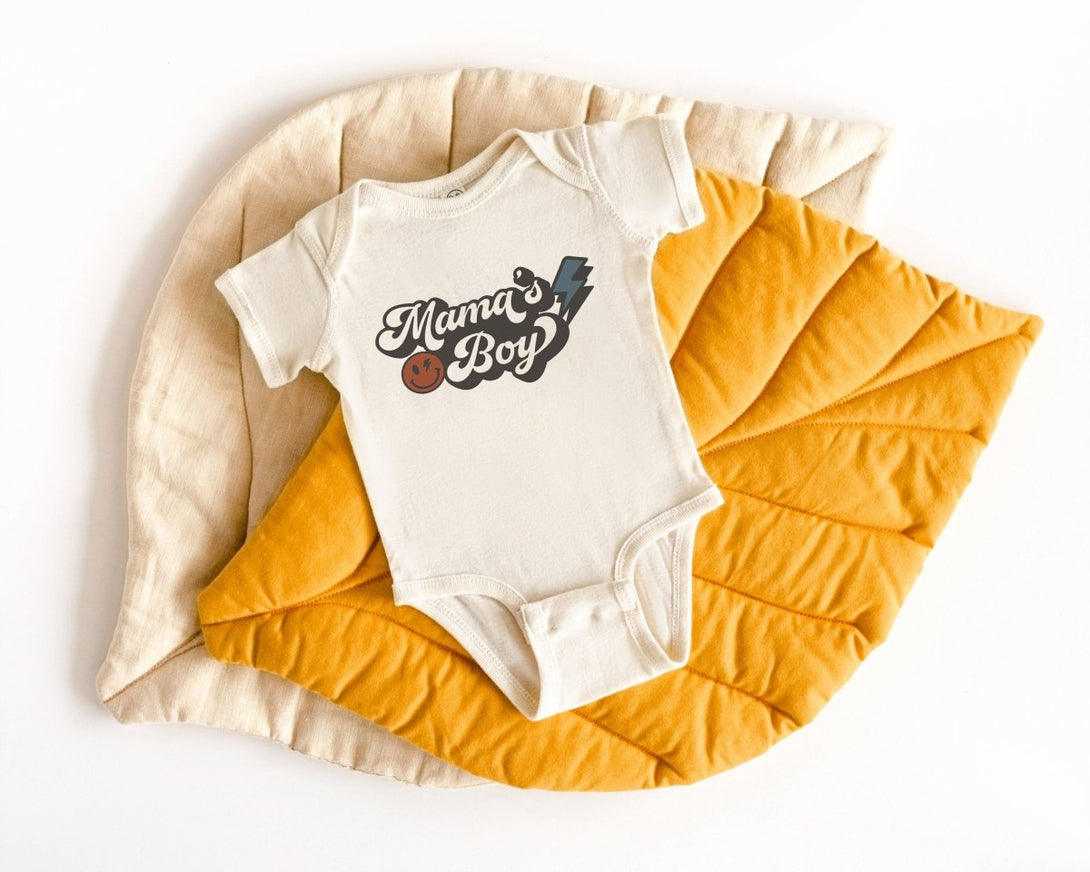 Mama's Boy Baby Onesie - Cute Boys Bodysuit - Retro Natural Onesie - BabiChic