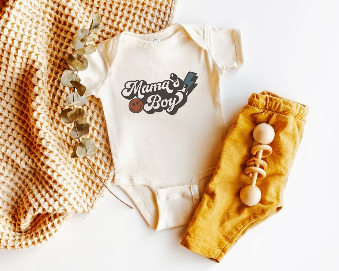 Mama's Boy Baby Onesie - Cute Boys Bodysuit - Retro Natural Onesie - BabiChic