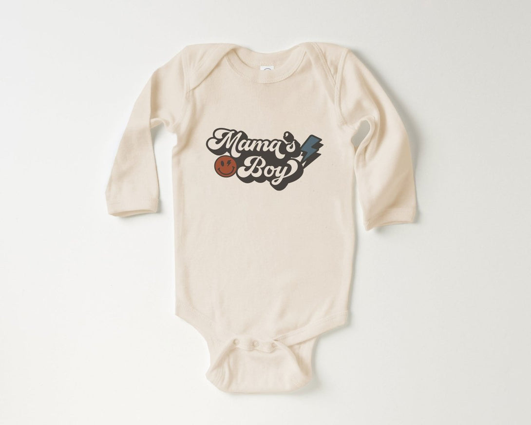 Mama's Boy Baby Onesie - Cute Boys Bodysuit - Retro Natural Onesie - BabiChic