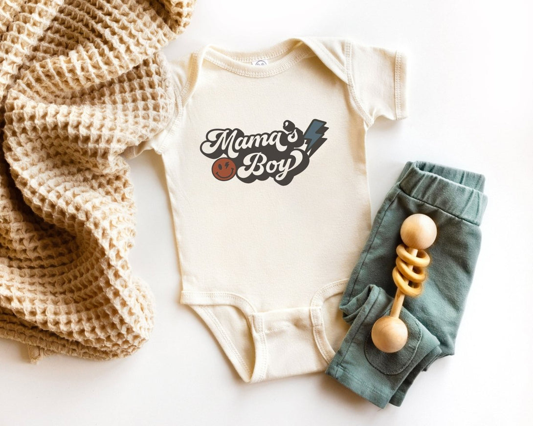 Mama's Boy Baby Onesie - Cute Boys Bodysuit - Retro Natural Onesie - BabiChic