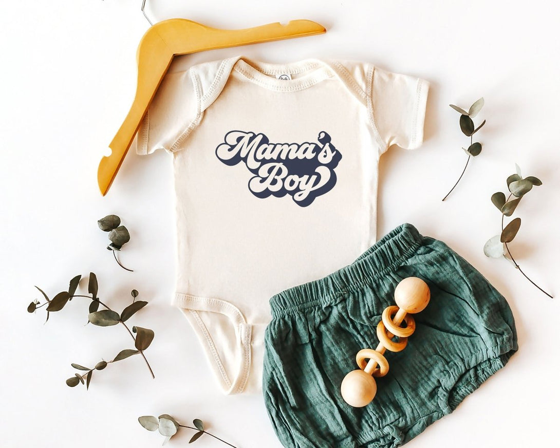 Mama's Boy Baby Onesie - Retro Boys Bodysuit - Cute Navy Natural Onesie - BabiChic