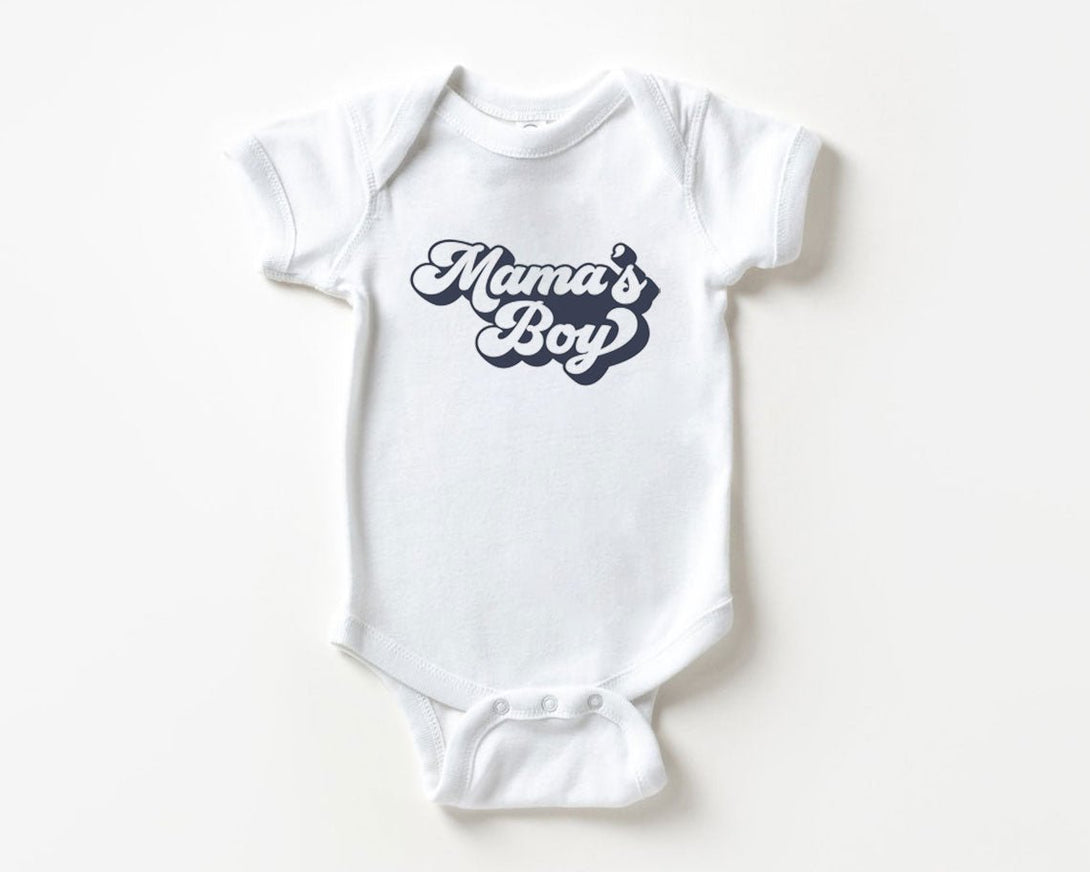 Mama's Boy Baby Onesie - Retro Boys Bodysuit - Cute Navy Natural Onesie - BabiChic