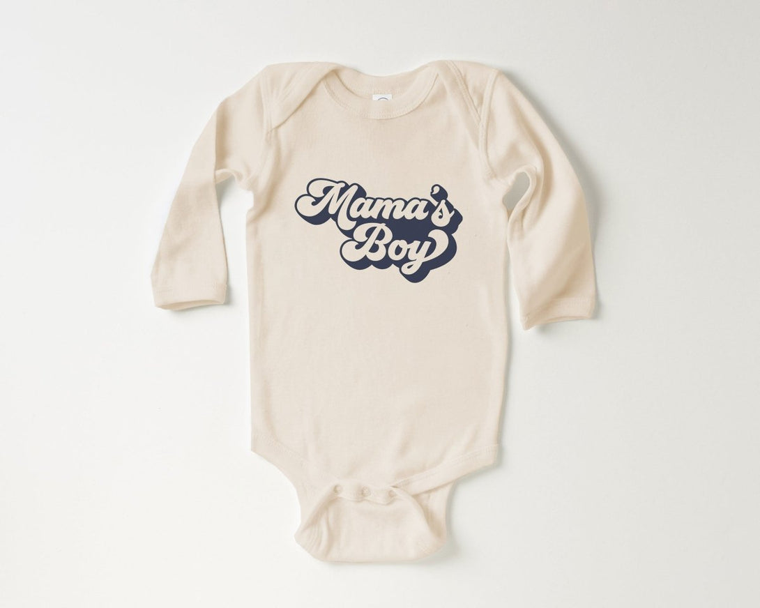 Mama's Boy Baby Onesie - Retro Boys Bodysuit - Cute Navy Natural Onesie - BabiChic