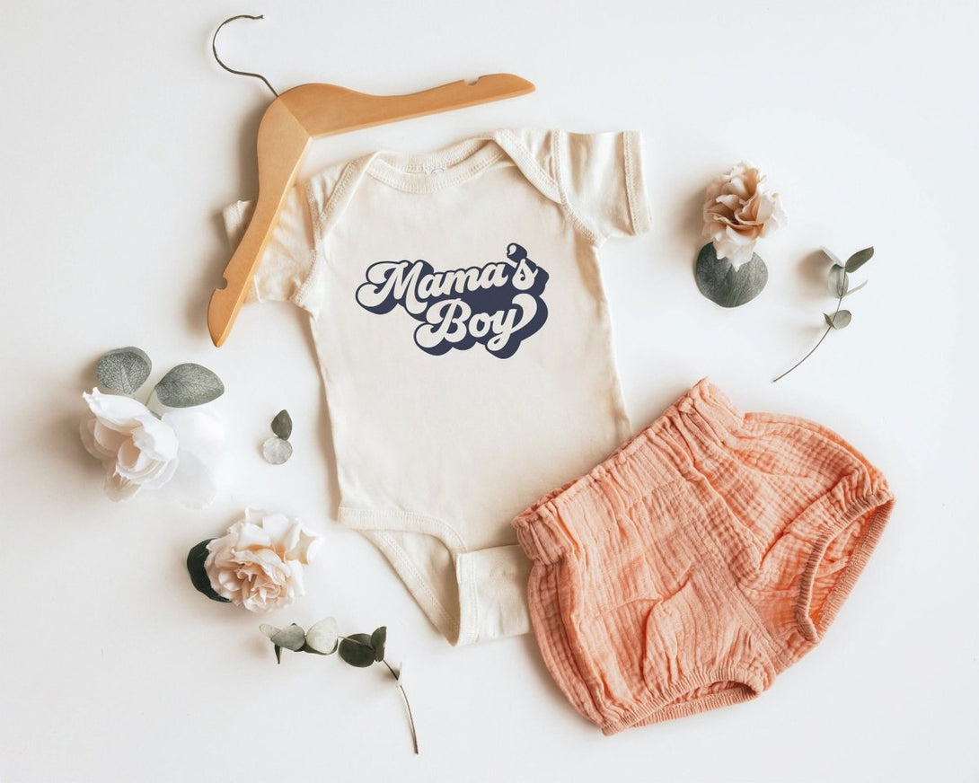 Mama's Boy Baby Onesie - Retro Boys Bodysuit - Cute Navy Natural Onesie - BabiChic