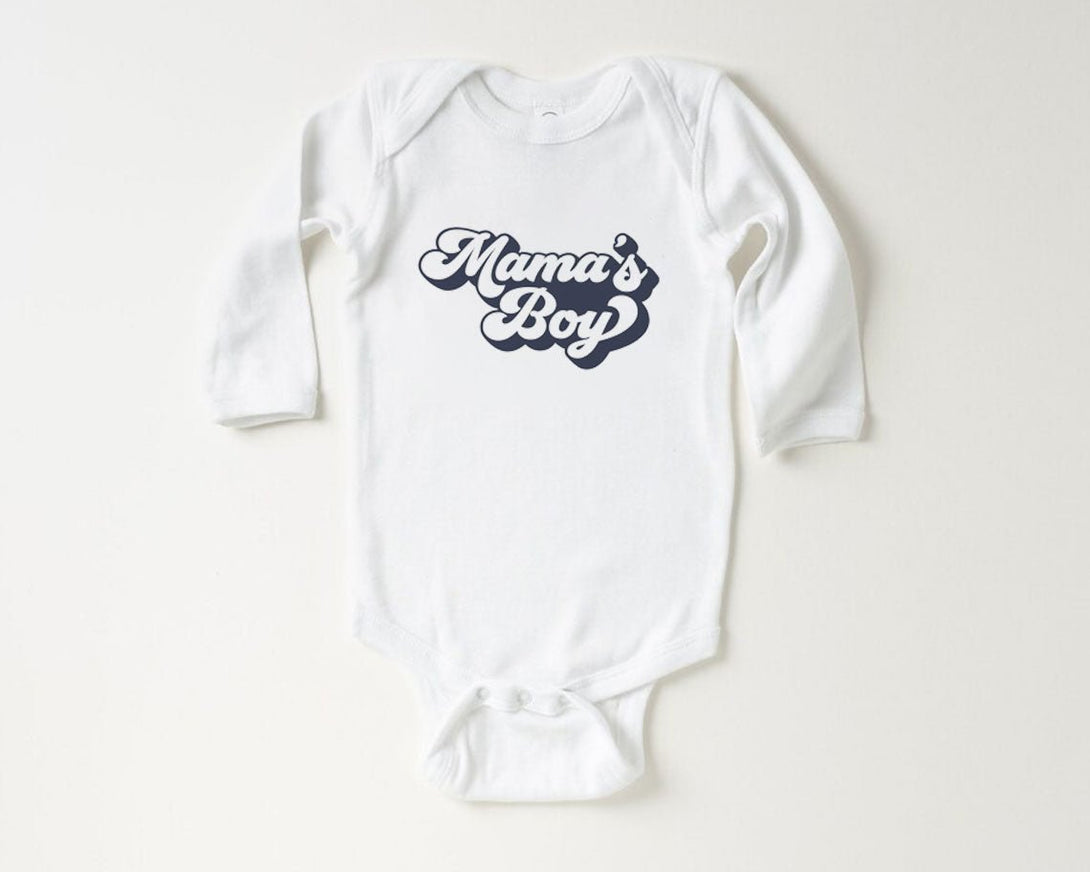 Mama's Boy Baby Onesie - Retro Boys Bodysuit - Cute Navy Natural Onesie - BabiChic