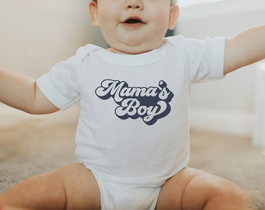 Mama's Boy Baby Onesie - Retro Boys Bodysuit - Cute Navy Natural Onesie - BabiChic