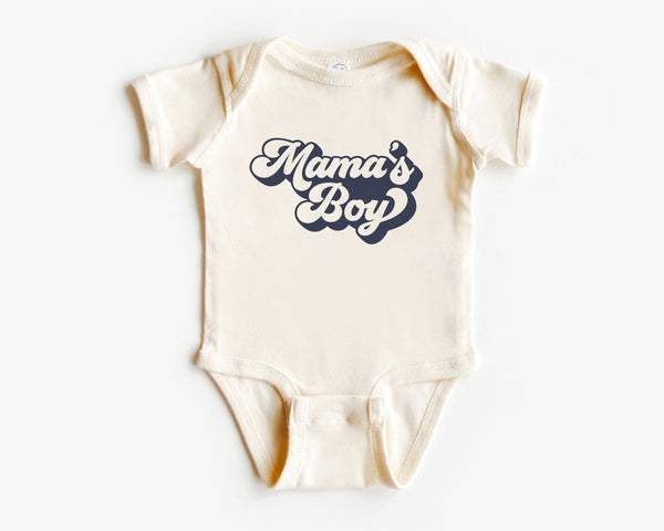 Mama's Boy Baby Onesie - Retro Boys Bodysuit - Cute Navy Natural Onesie - BabiChic