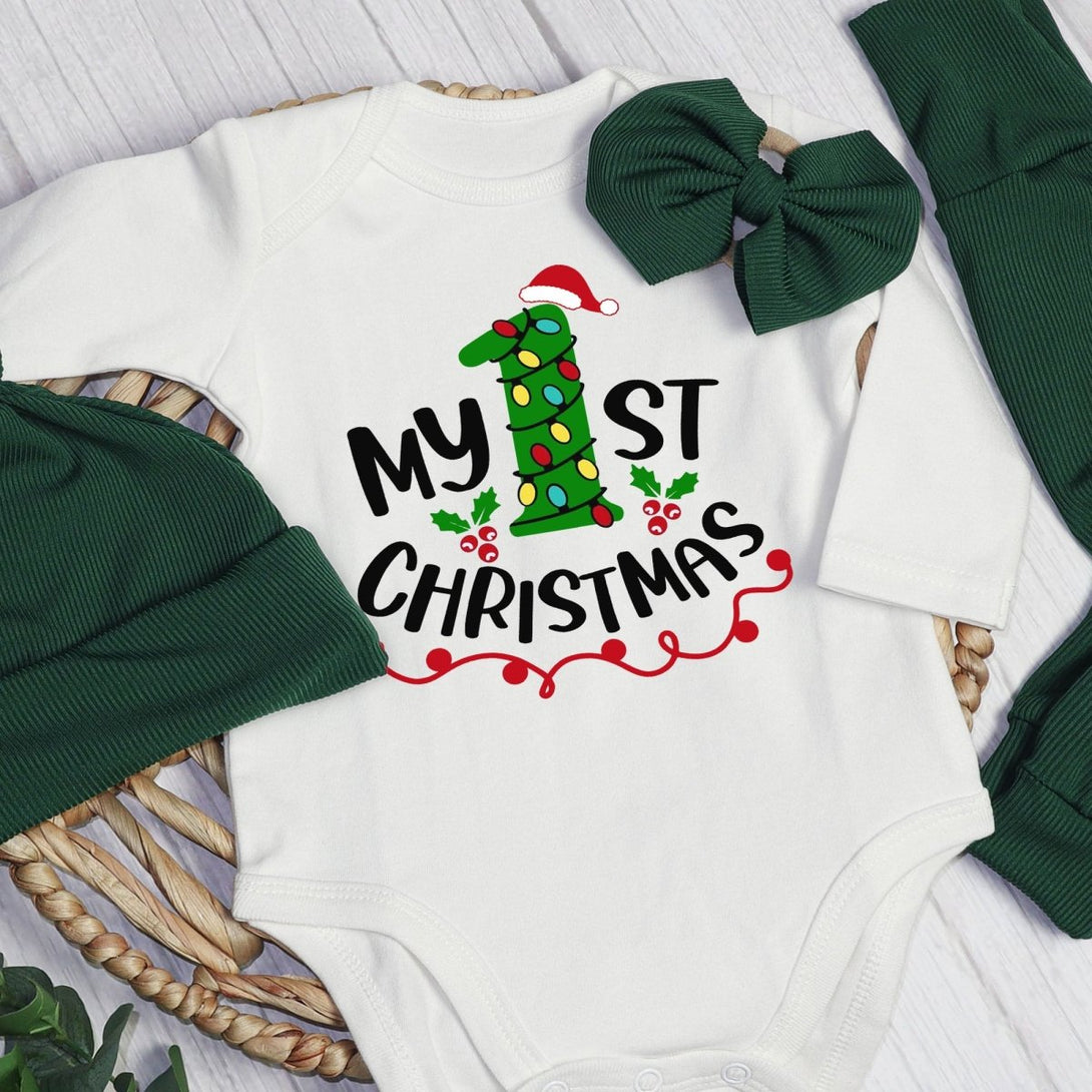 My 1st Christmas Baby Onesie and Long Pants Set | Custom First Christmas Onesie | Baby Christmas Outfit - BabiChic