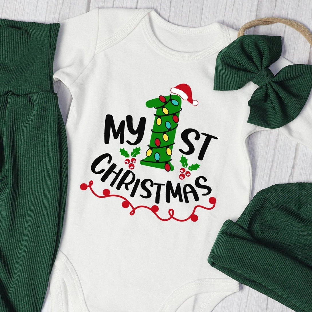 My 1st Christmas Baby Onesie and Long Pants Set | Custom First Christmas Onesie | Baby Christmas Outfit - BabiChic