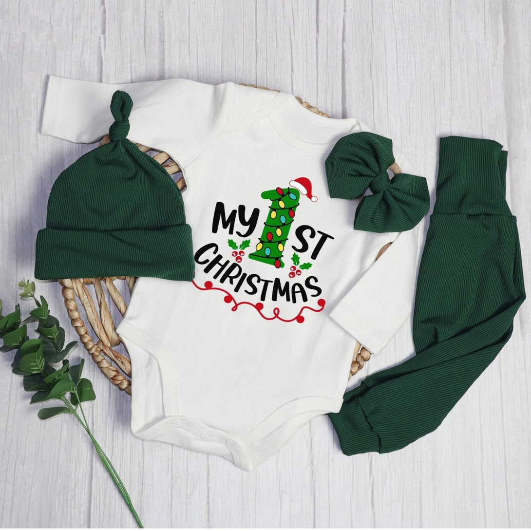 My 1st Christmas Baby Onesie and Long Pants Set | Custom First Christmas Onesie | Baby Christmas Outfit - BabiChic