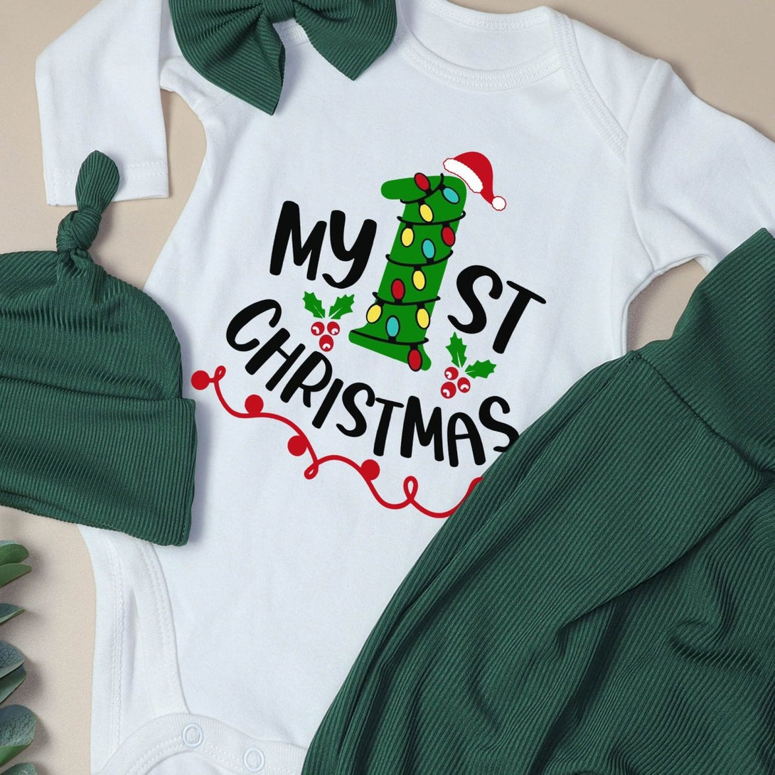 My 1st Christmas Baby Onesie and Long Pants Set | Custom First Christmas Onesie | Baby Christmas Outfit - BabiChic