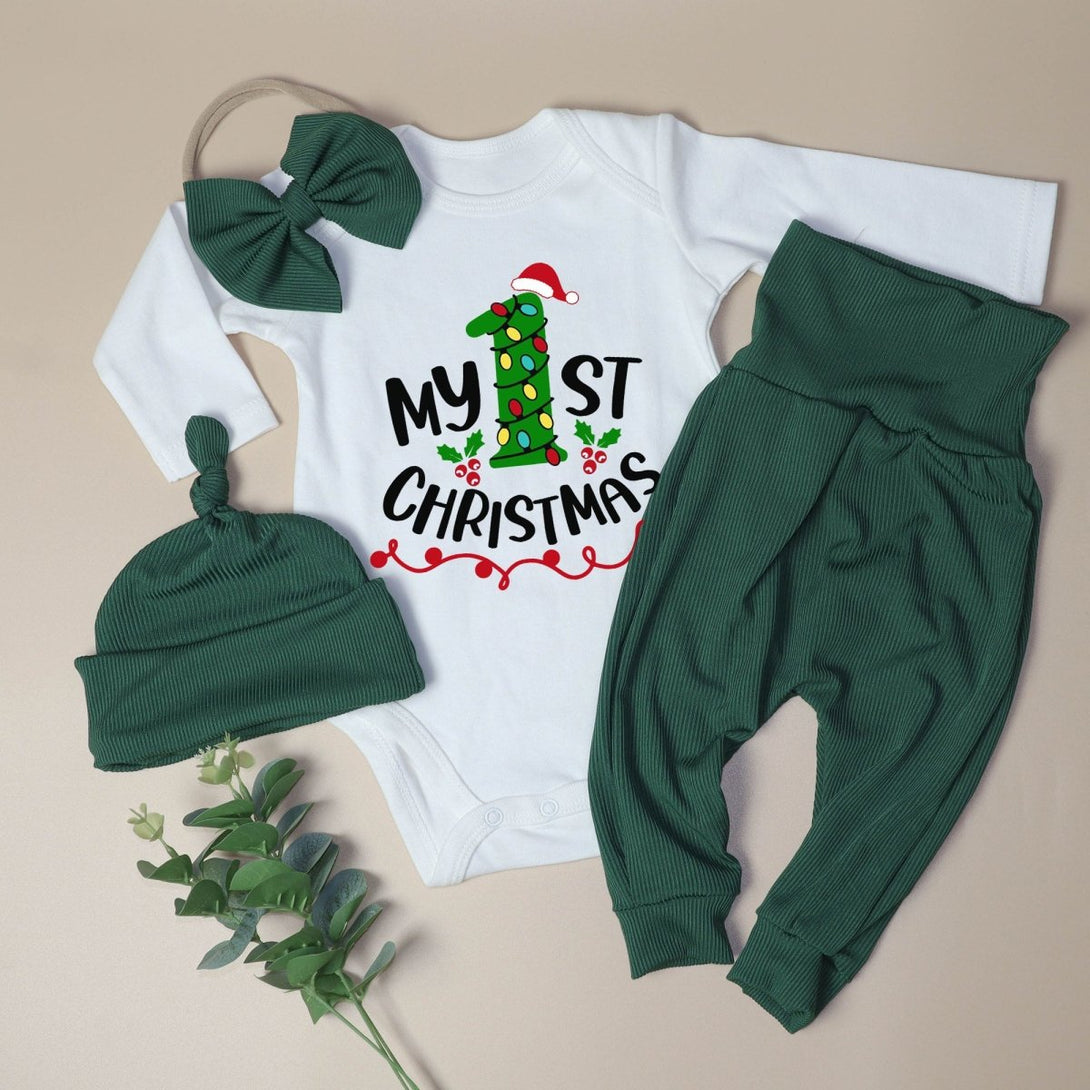 My 1st Christmas Baby Onesie and Long Pants Set | Custom First Christmas Onesie | Baby Christmas Outfit - BabiChic