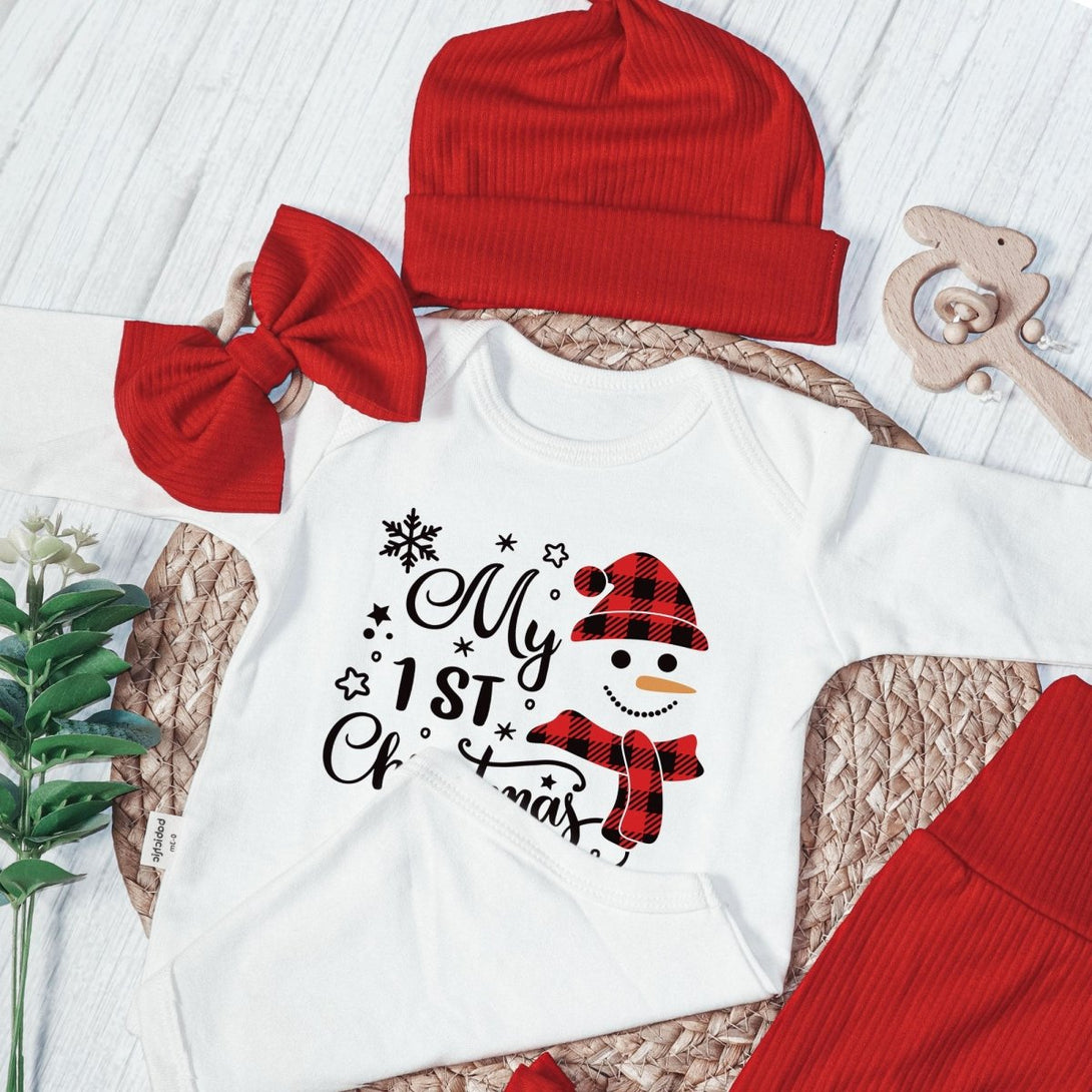 My 1st Christmas Baby Onesie and Long Pants Set | Cute Snowman Christmas Bodysuit - BabiChic