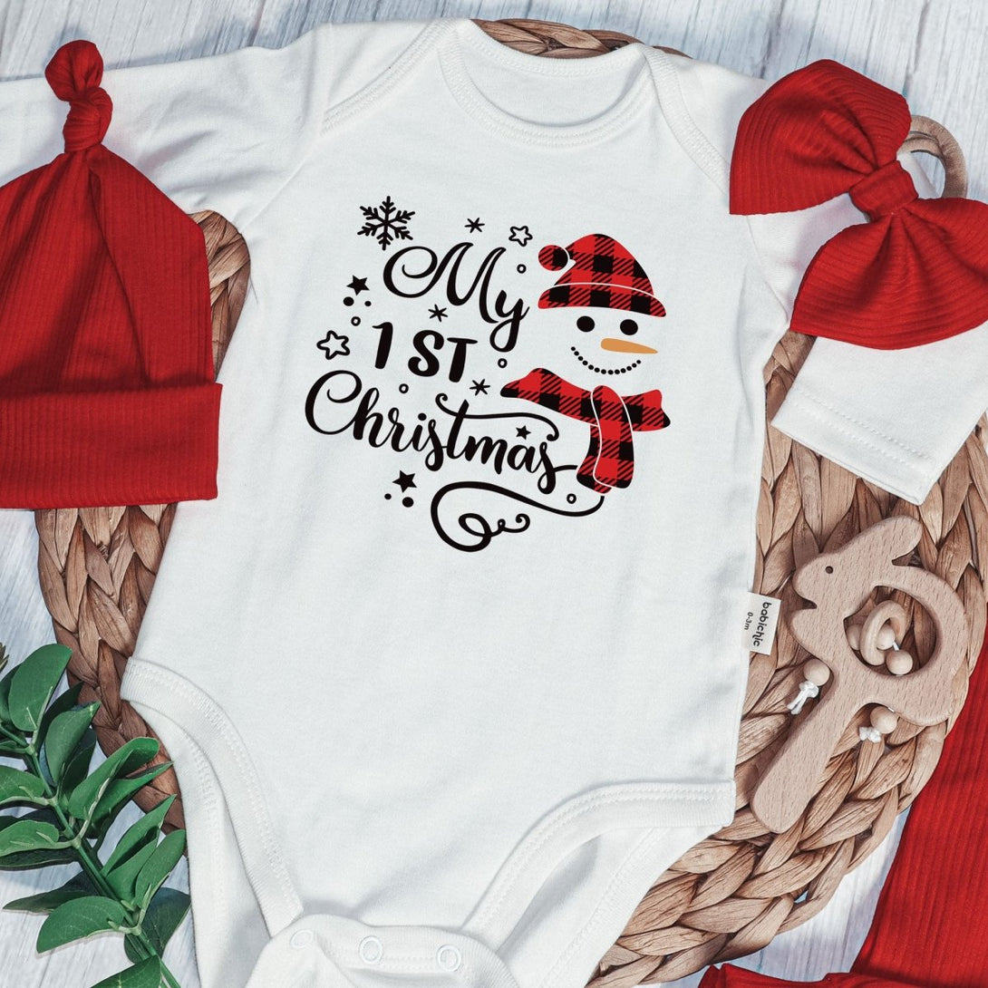 My 1st Christmas Baby Onesie and Long Pants Set | Cute Snowman Christmas Bodysuit - BabiChic