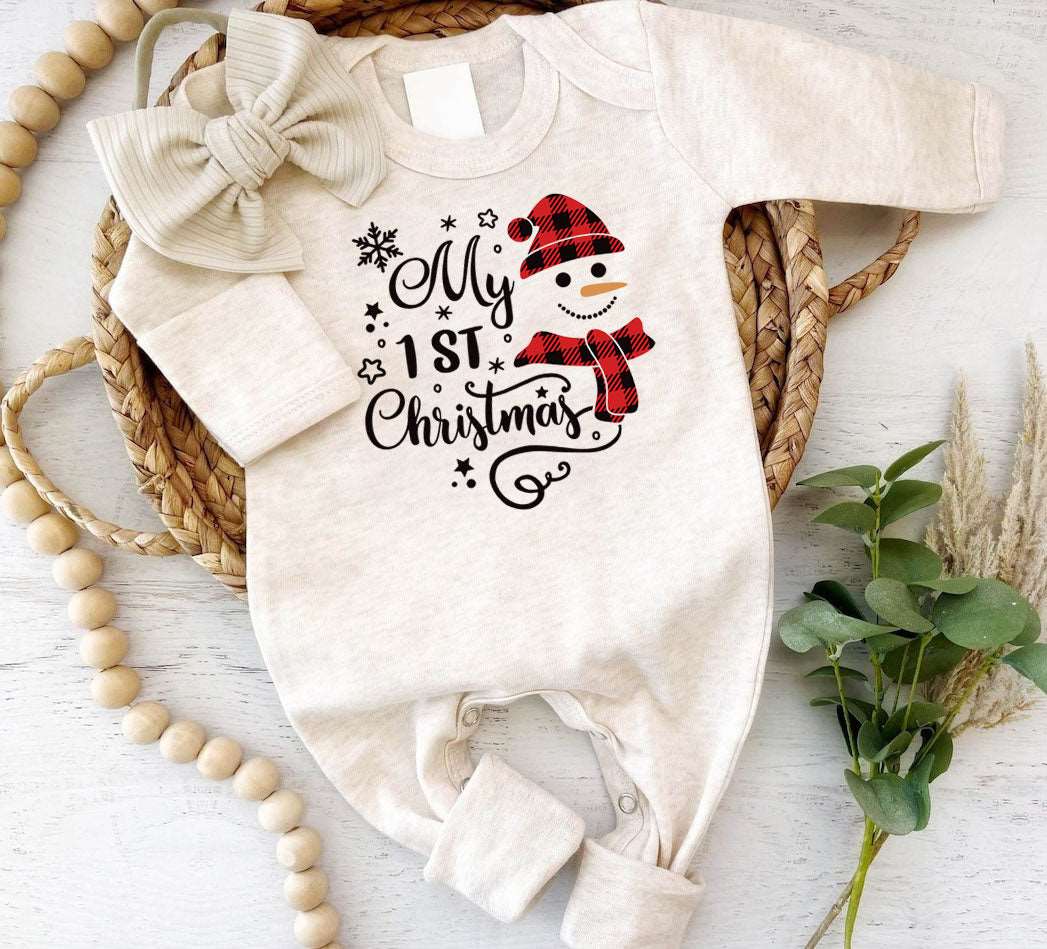 My 1st Christmas Romper - Cute Snowman Design for Baby's First Xmas - BabiChic