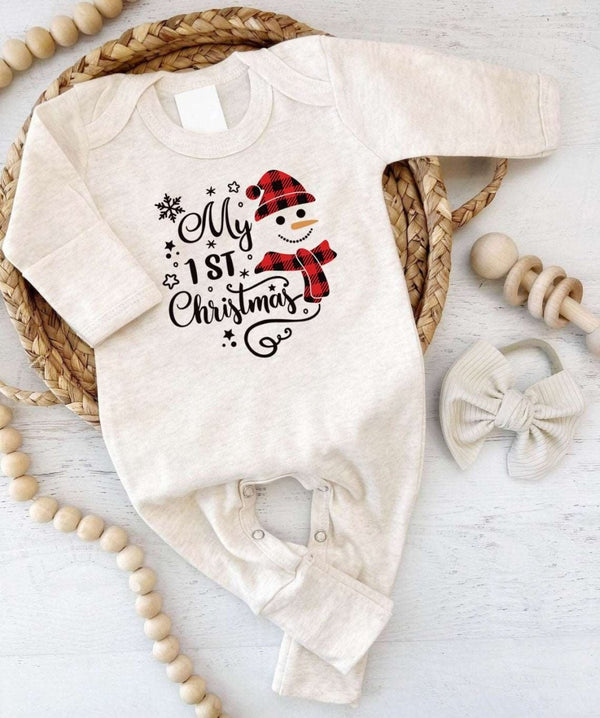 My 1st Christmas Romper - Cute Snowman Design for Baby's First Xmas - BabiChic