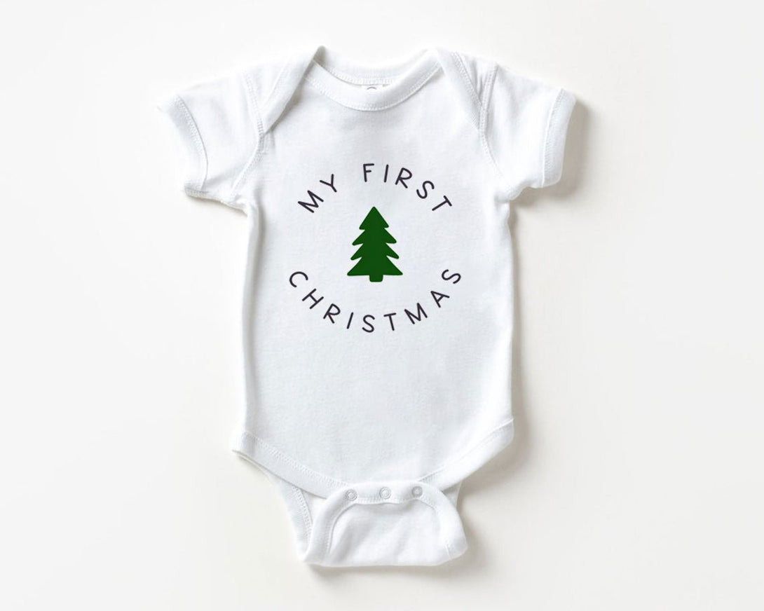 My First Christmas Baby Long Sleeve Onesie - Cute Modern Christmas Baby Onesie - Natural Christmas Bodysuit - BabiChic