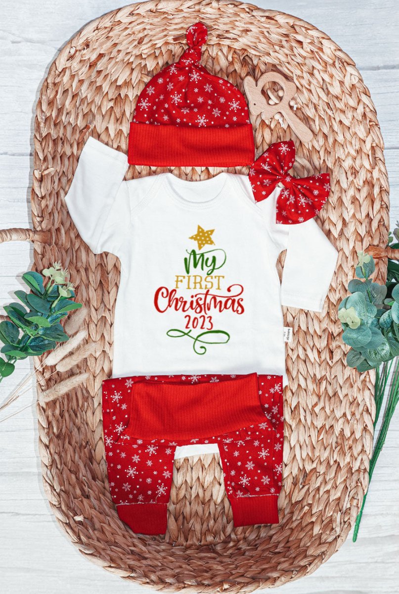 My First Christmas Long Sleeve Onesie | Custom Newborn Christmas Tree Outfit | Babies 1St Christmas Bodysuit - BabiChic