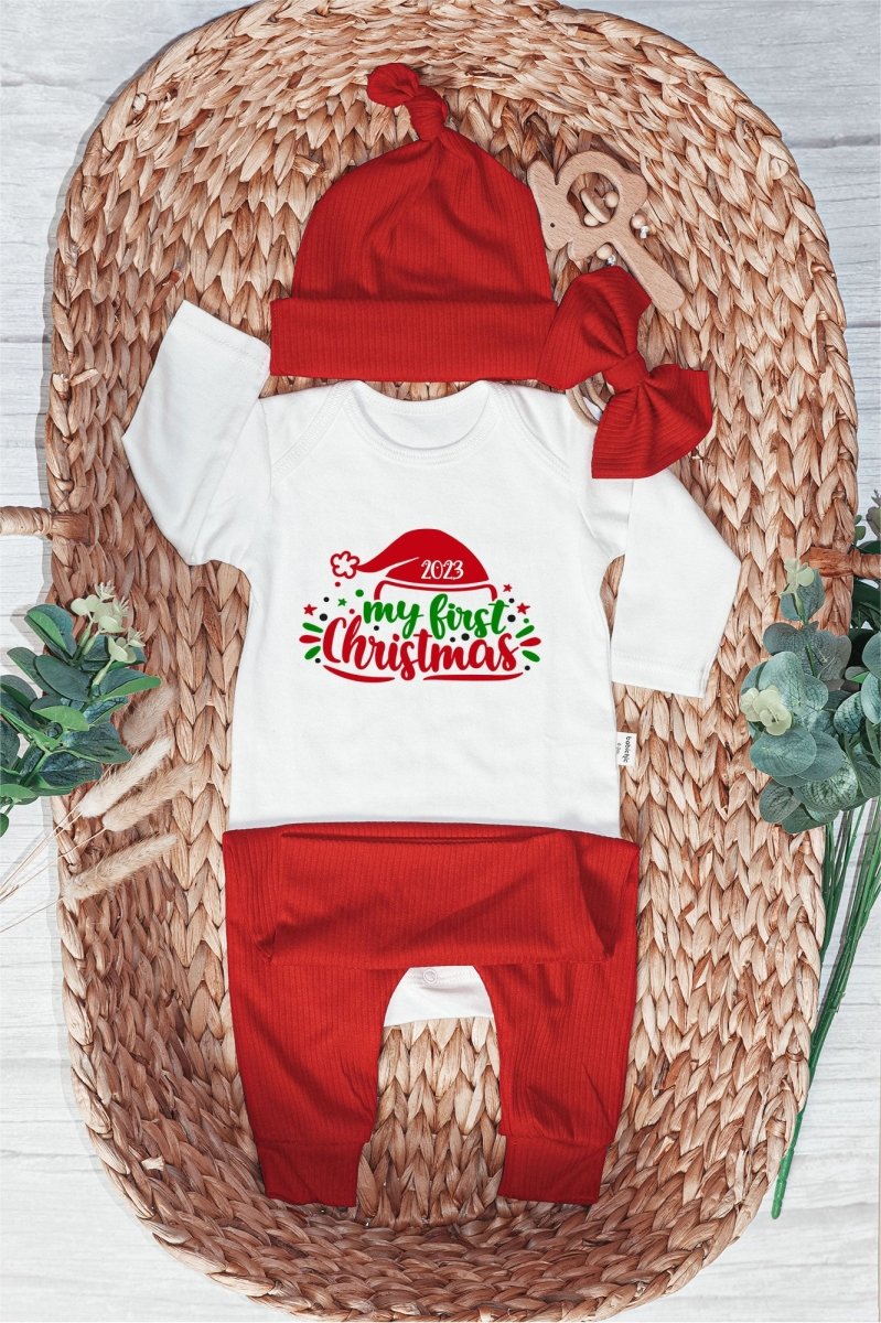 My First Christmas Neutral Baby Onesie and Long Pants Set | Cute Christmas Bodysuit | My First Baby Onesie - BabiChic