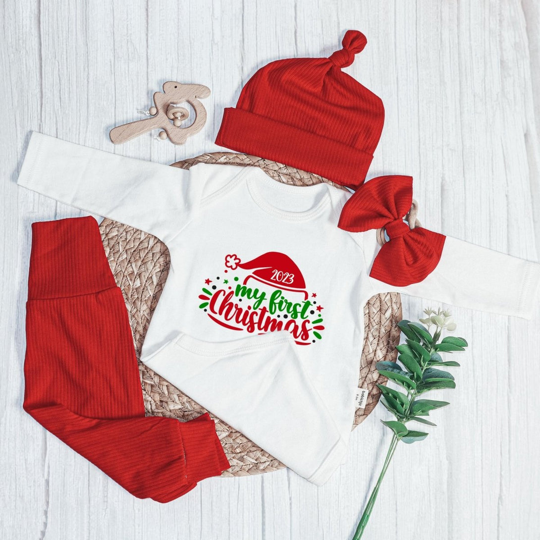 My First Christmas Neutral Baby Onesie and Long Pants Set | Cute Christmas Bodysuit | My First Baby Onesie - BabiChic