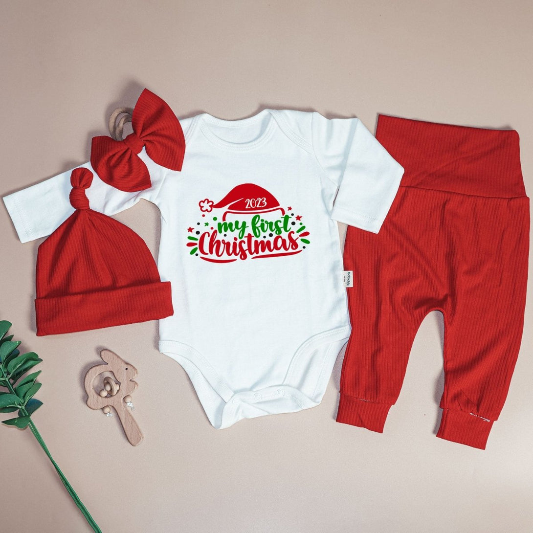 My First Christmas Neutral Baby Onesie and Long Pants Set | Cute Christmas Bodysuit | My First Baby Onesie - BabiChic