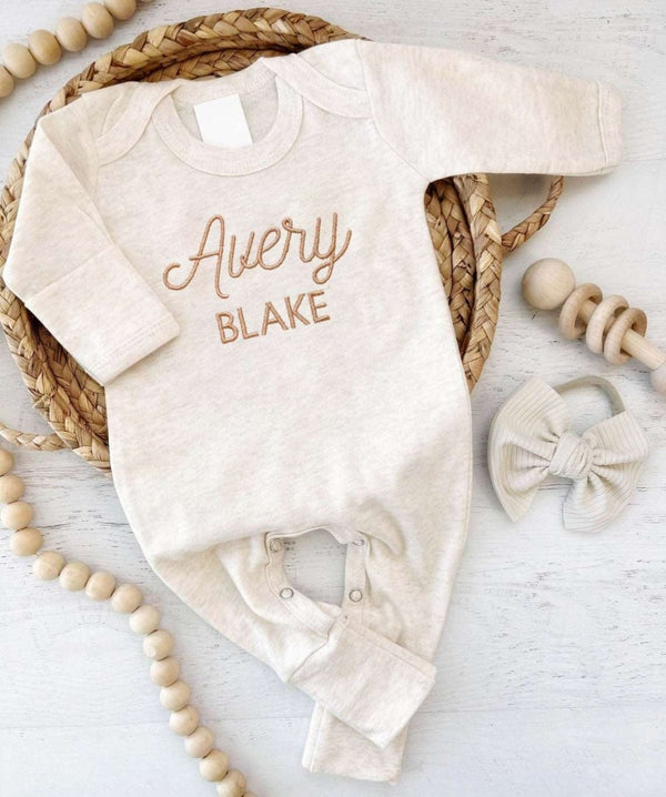 Neutral Newborn Coming Home Outfit, Custom Baby Name Romper, Personalized Embroidered, Baby Shower Gift - BabiChic