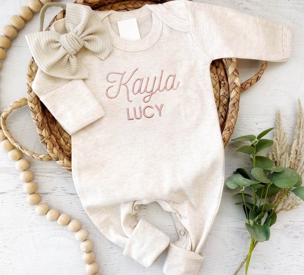 Newborn Girl Coming Home Outfit, Custom Baby Name Romper Going Home Outfit, Embroidered Baby Shower Gift - BabiChic