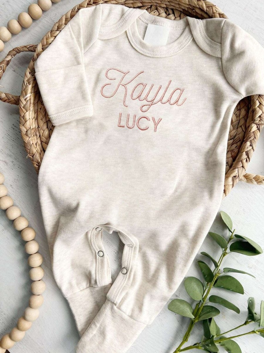 Newborn Girl Coming Home Outfit, Custom Baby Name Romper Going Home Outfit, Embroidered Baby Shower Gift - BabiChic