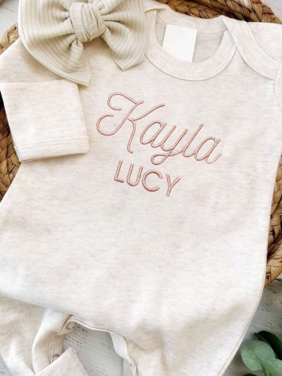 Newborn Girl Coming Home Outfit, Custom Baby Name Romper Going Home Outfit, Embroidered Baby Shower Gift - BabiChic