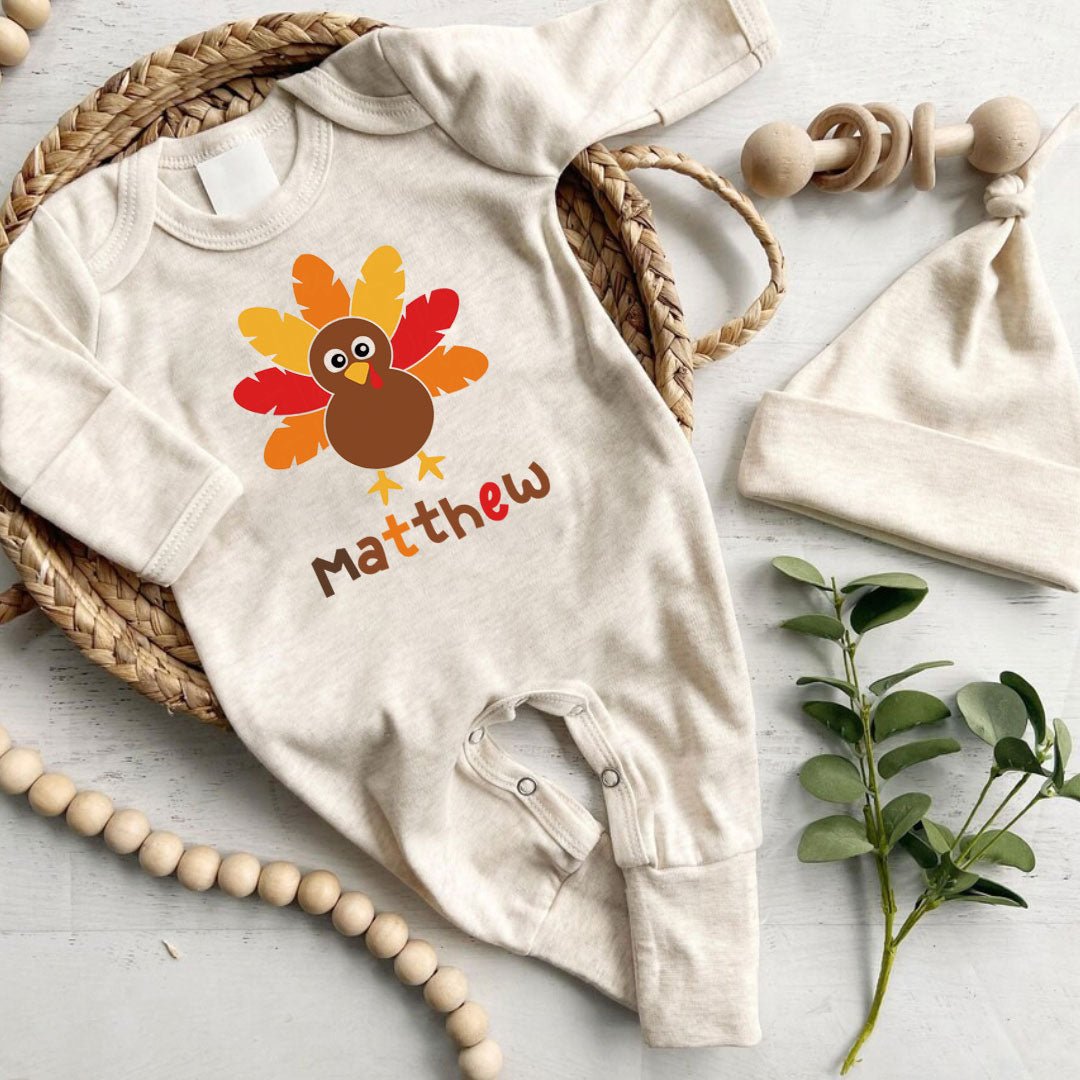 Personalized 1st Thanksgiving Baby Boy Romper – Retro Joy Onesies - BabiChic