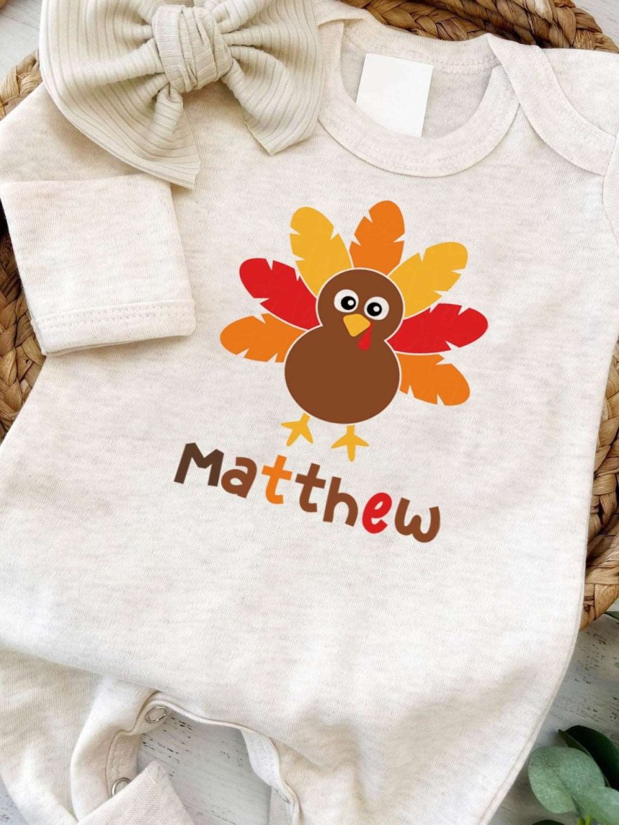 Personalized 1st Thanksgiving Baby Boy Romper – Retro Joy Onesies - BabiChic