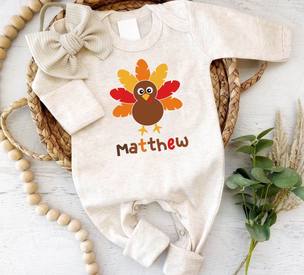 Personalized 1st Thanksgiving Baby Boy Romper – Retro Joy Onesies - BabiChic