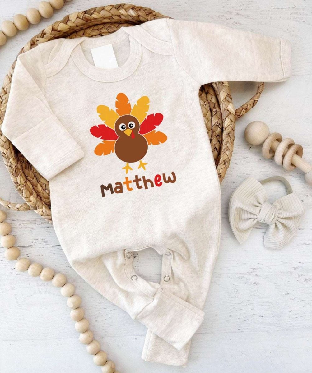 Personalized 1st Thanksgiving Baby Boy Romper – Retro Joy Onesies - BabiChic