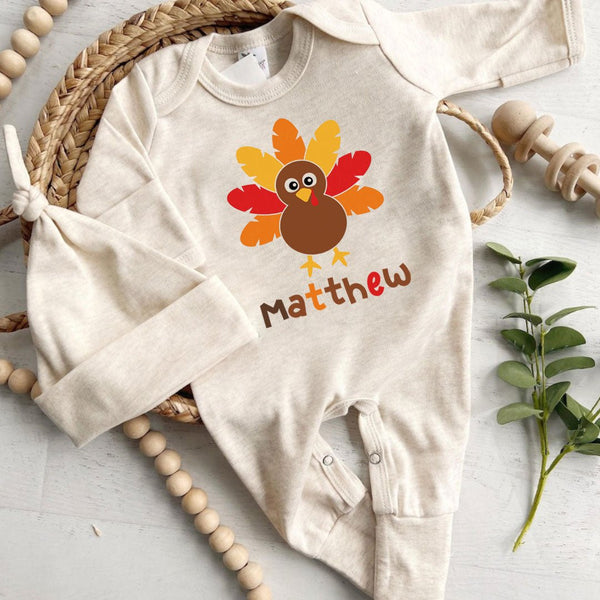 Personalized 1st Thanksgiving Baby Boy Romper – Retro Joy Onesies - BabiChic