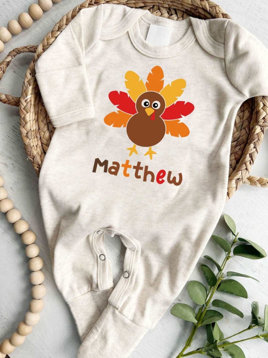 Personalized 1st Thanksgiving Baby Boy Romper – Retro Joy Onesies - BabiChic