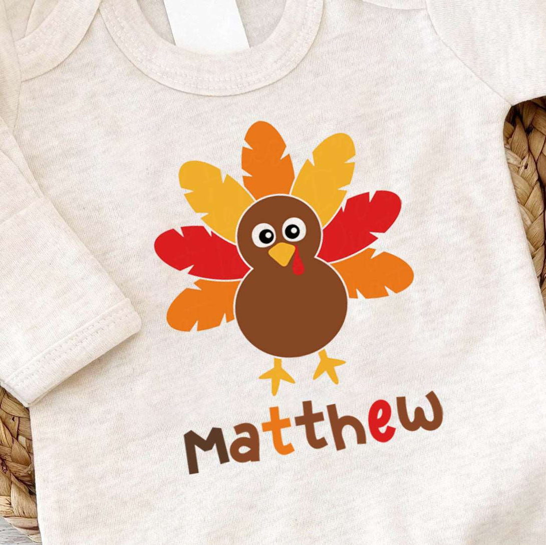 Personalized 1st Thanksgiving Baby Boy Romper – Retro Joy Onesies - BabiChic