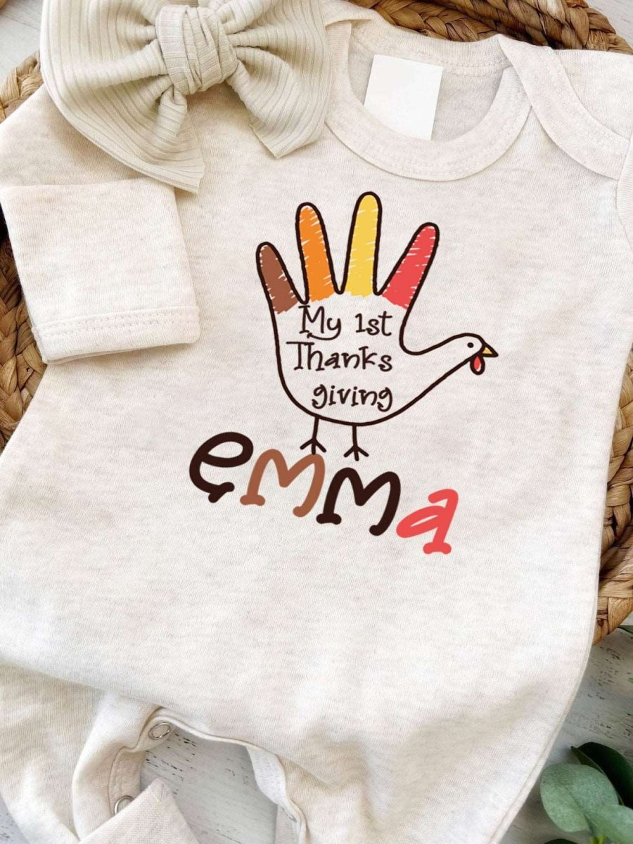 Personalized 1st Thanksgiving Baby Girl Turkey Romper – Fall Joy Onesies - BabiChic