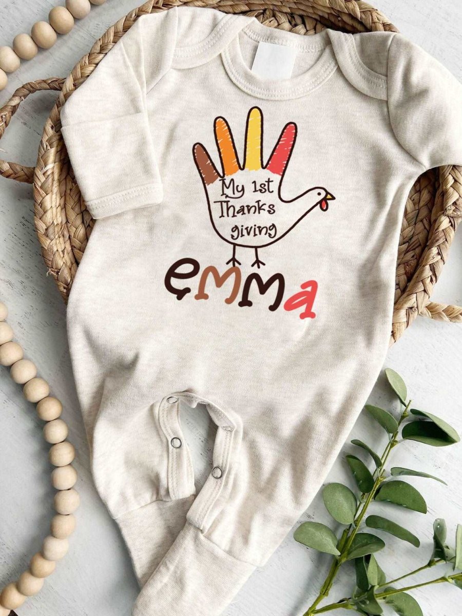 Personalized 1st Thanksgiving Baby Girl Turkey Romper – Fall Joy Onesies - BabiChic