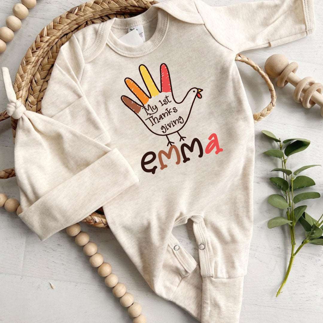 Personalized 1st Thanksgiving Baby Girl Turkey Romper – Fall Joy Onesies - BabiChic