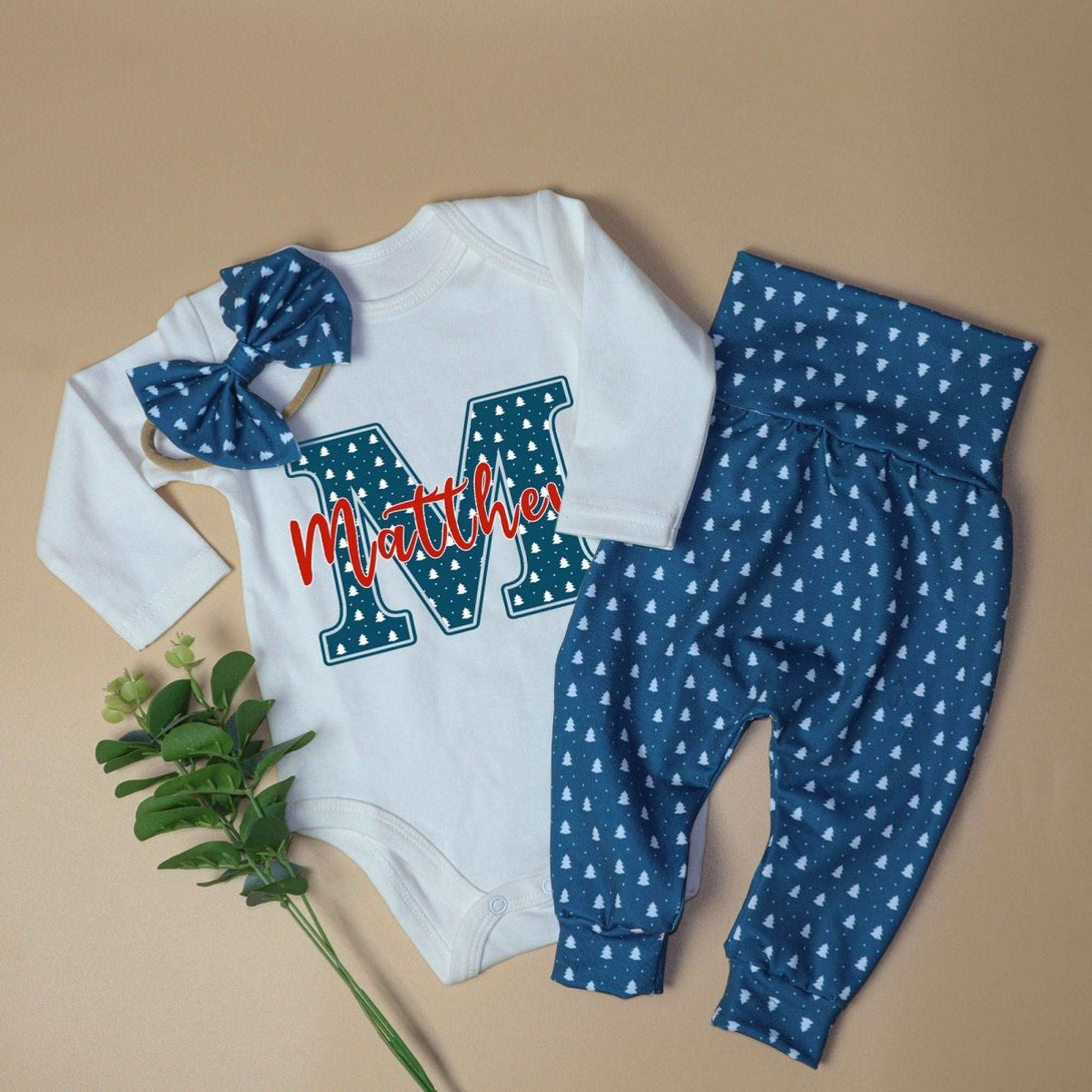 Personalized Baby boy 1st christmas onesies bodusuit set my first chirstmas outfit - BabiChic