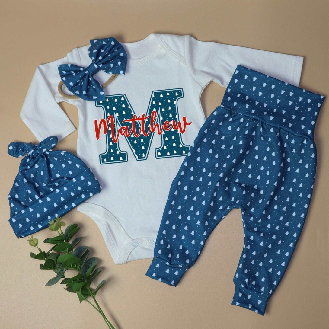 Personalized Baby boy 1st christmas onesies bodusuit set my first chirstmas outfit - BabiChic