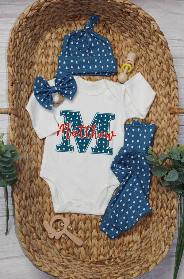 Personalized Baby boy 1st christmas onesies bodusuit set my first chirstmas outfit - BabiChic