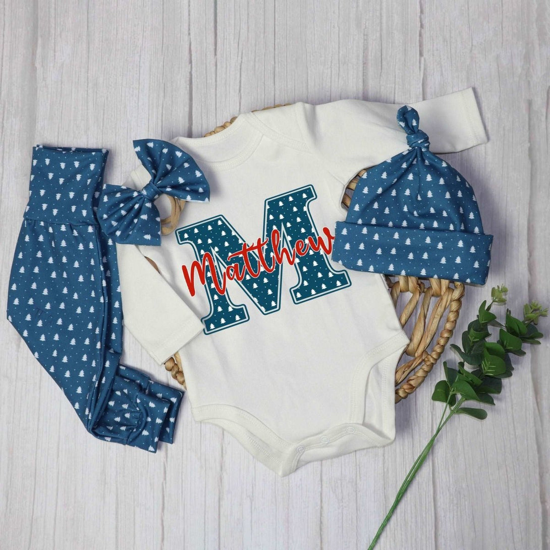 Personalized Baby boy 1st christmas onesies bodusuit set my first chirstmas outfit - BabiChic