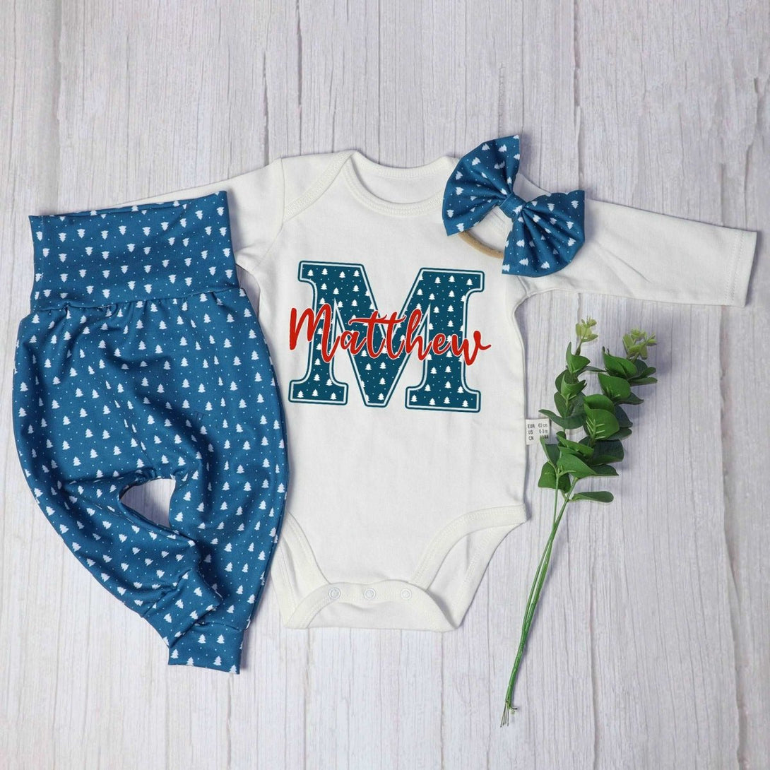 Personalized Baby boy 1st christmas onesies bodusuit set my first chirstmas outfit - BabiChic